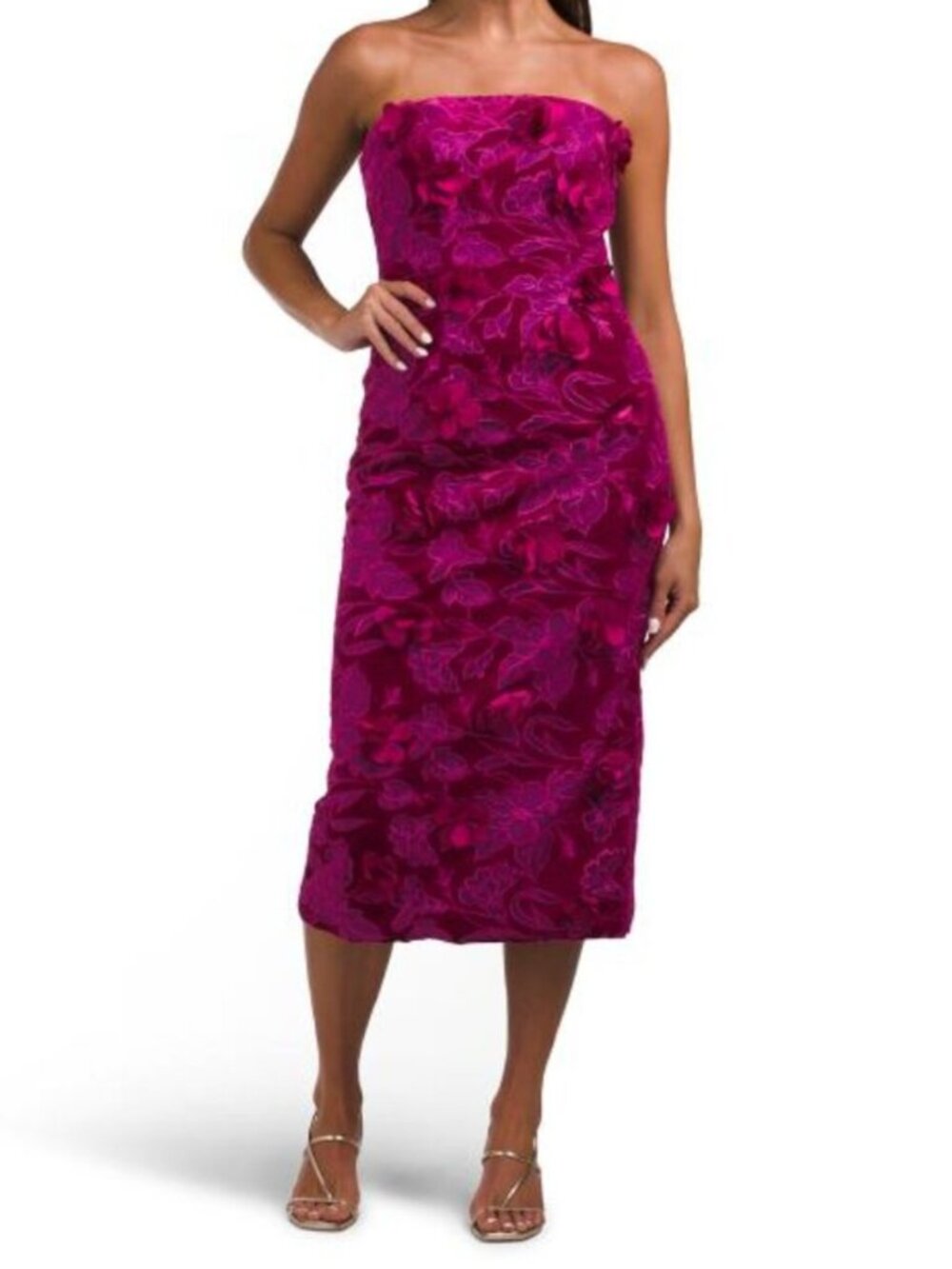 RENE BY RENE RUIZ Strapless Floral Lace Column Dress